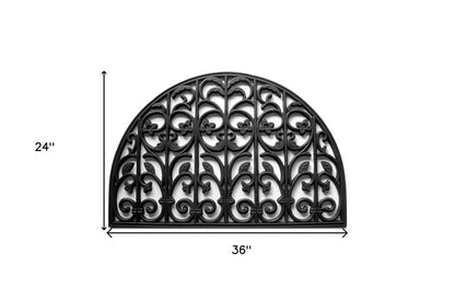 24" X 36" Black Rubber Scrollwork Outdoor Semi Circle Door Mat