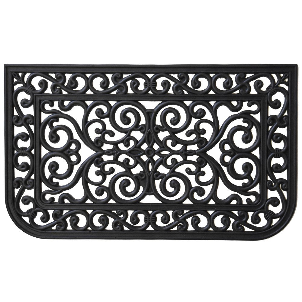 18" X 30" Black Rubber Scrollwork Outdoor Door Mat