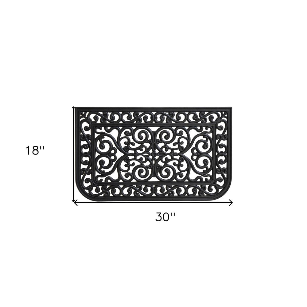 18" X 30" Black Rubber Scrollwork Outdoor Door Mat
