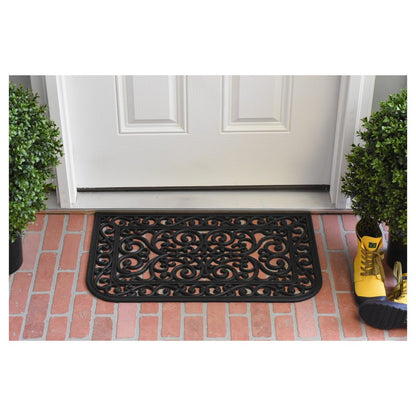 18" X 30" Black Rubber Scrollwork Outdoor Door Mat