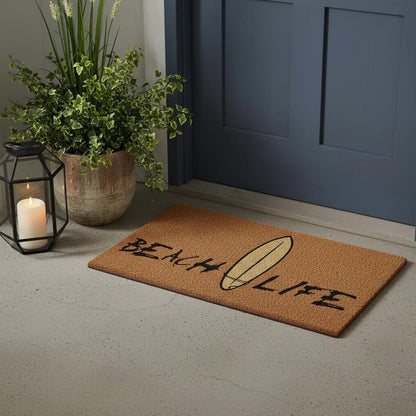 17" X 29" Natural and Black Coir Beach Life Outdoor Door Mat