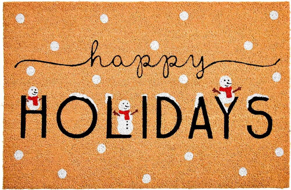 17" X 29" Natural Black and White Coir Happy Holidays Outdoor Christmas Door Mat
