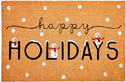 17" X 29" Natural Black and White Coir Happy Holidays Outdoor Christmas Door Mat