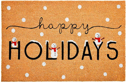 17" X 29" Natural Black and White Coir Happy Holidays Outdoor Christmas Door Mat