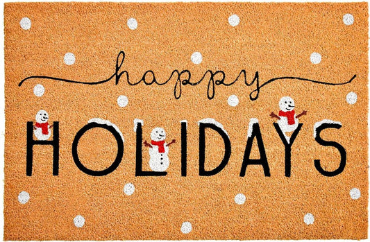 17" X 29" Natural Black and White Coir Happy Holidays Outdoor Christmas Door Mat