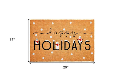 17" X 29" Natural Black and White Coir Happy Holidays Outdoor Christmas Door Mat