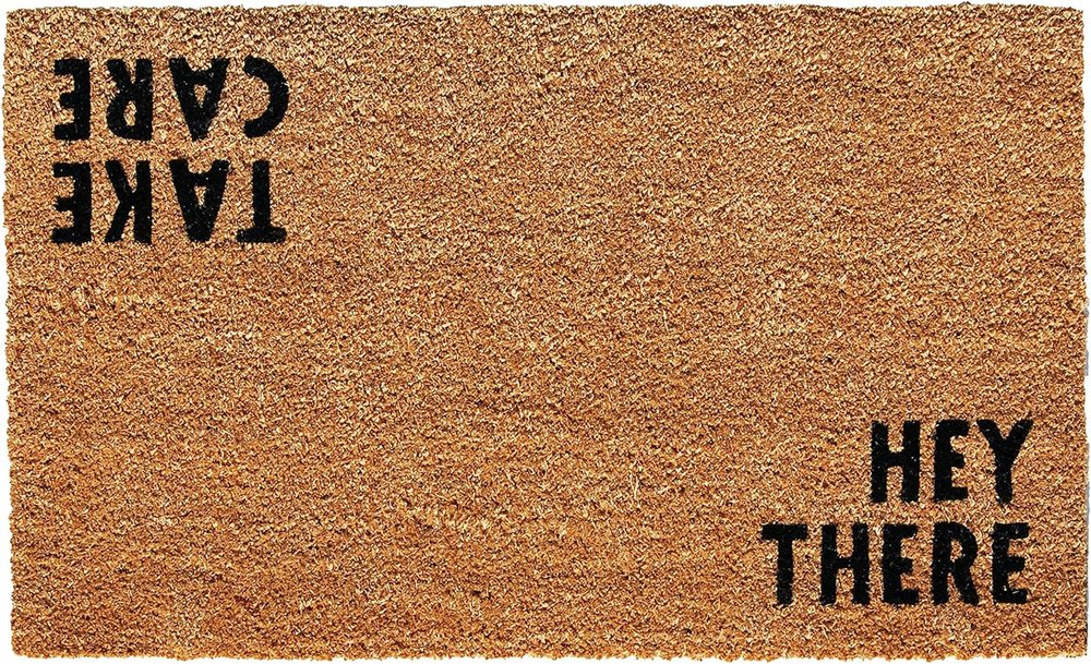 17" X 29" Natural and Black Coir Hey There Outdoor Door Mat