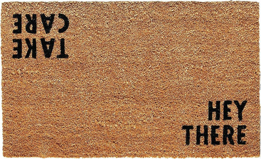17" X 29" Natural and Black Coir Hey There Outdoor Door Mat