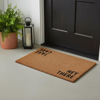 17" X 29" Natural and Black Coir Hey There Outdoor Door Mat