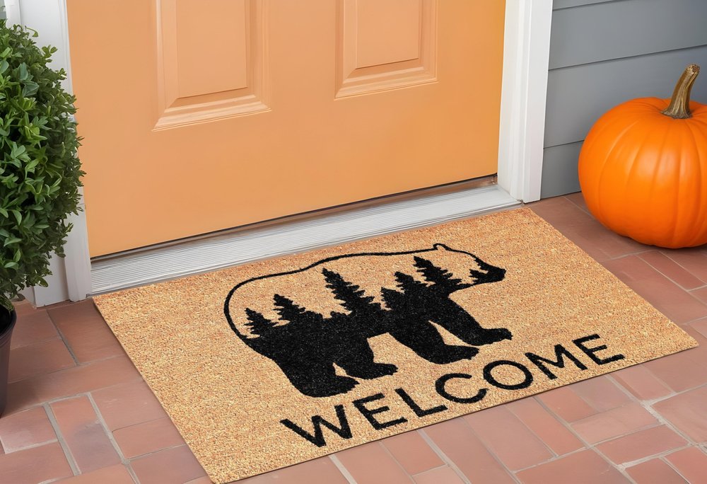 24" X 36" Natural and Black Coir Bear Welcome Outdoor Door Mat