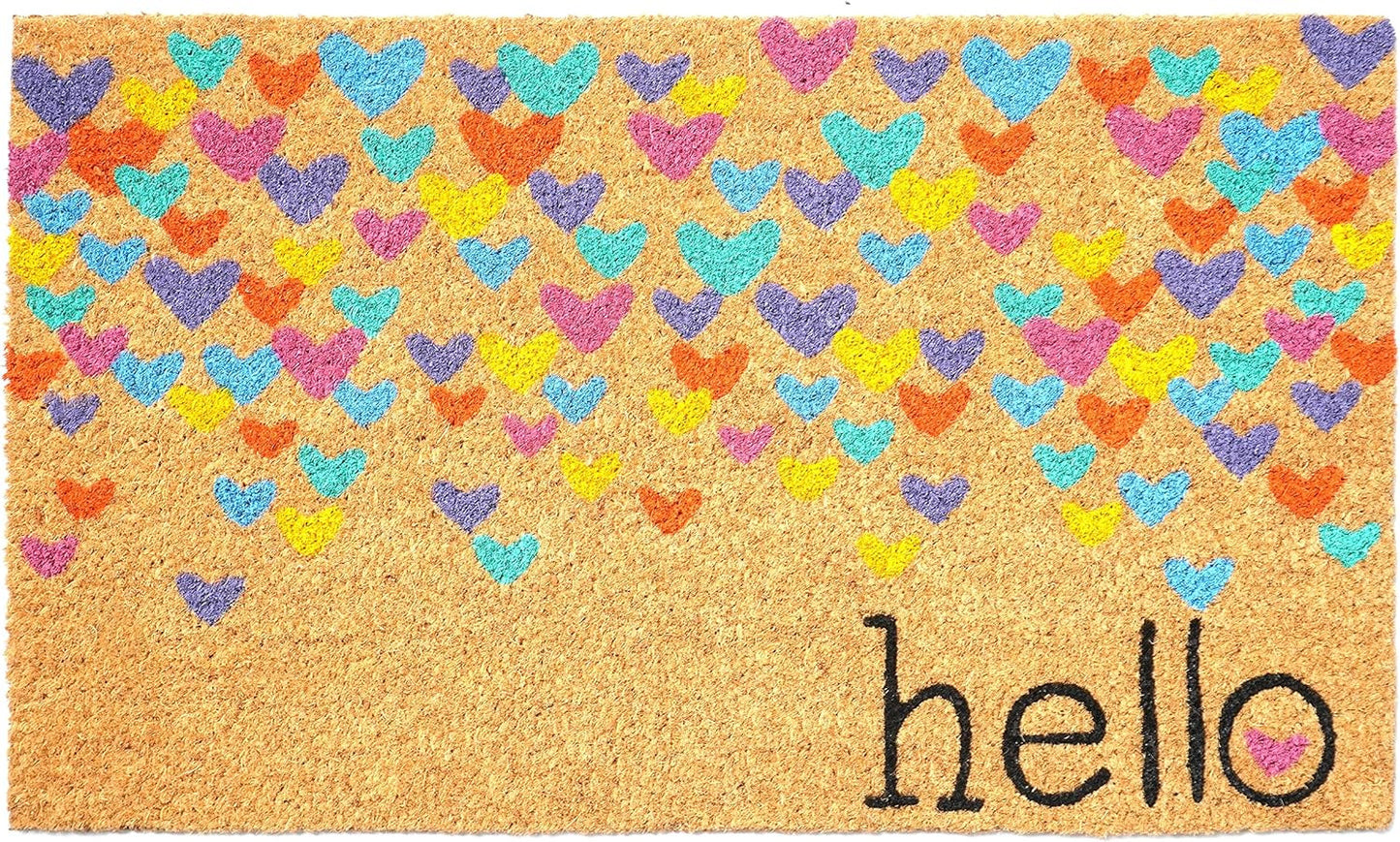 17" X 29" Natural Blue and Yellow Coir Heart Outdoor Valentine's Day Door Mat