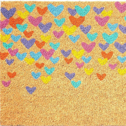 17" X 29" Natural Blue and Yellow Coir Heart Outdoor Valentine's Day Door Mat