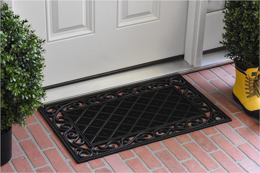 18" X 30" Black Rubber Geometric Outdoor Door Mat