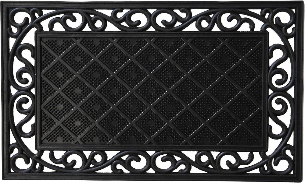 18" X 30" Black Rubber Geometric Outdoor Door Mat