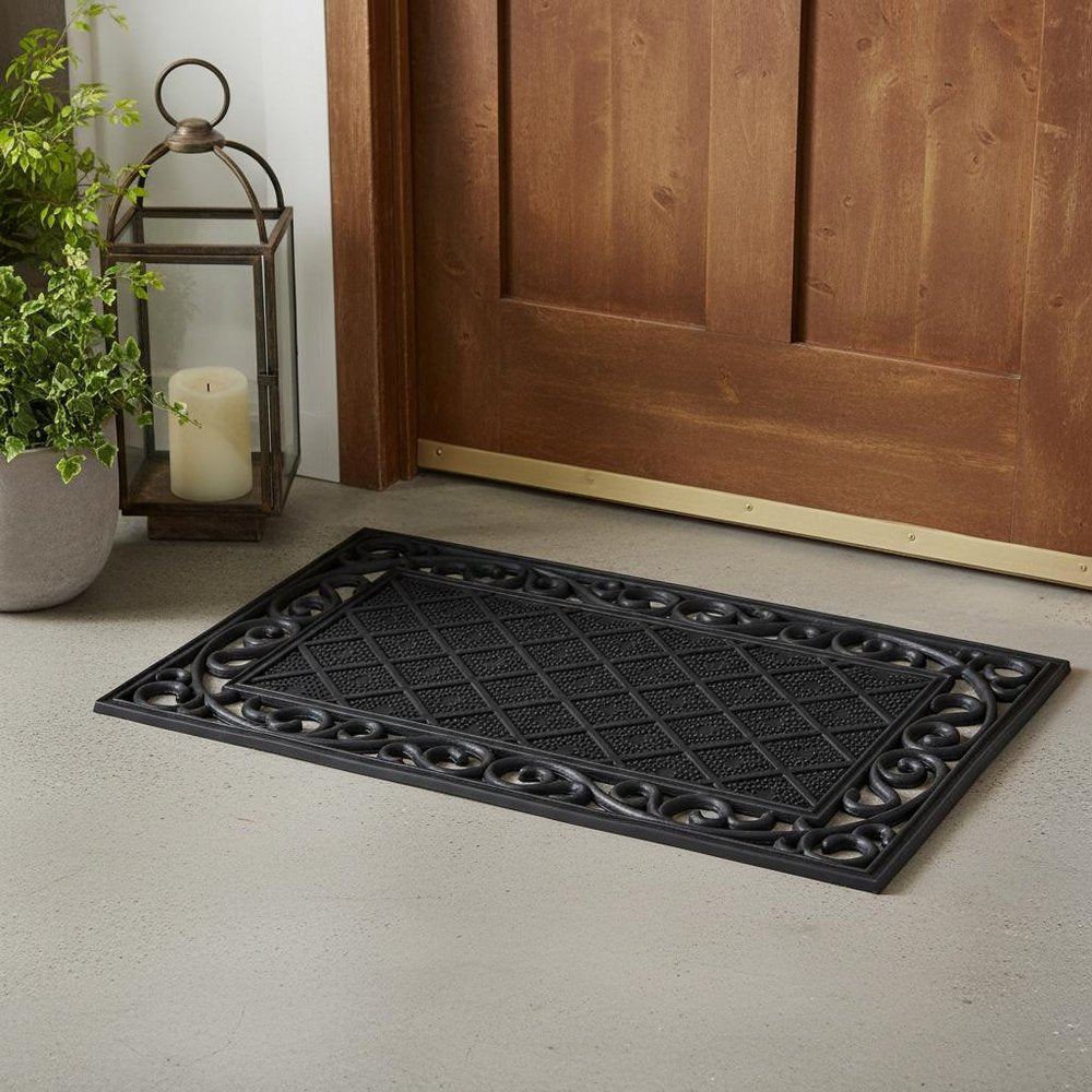18" X 30" Black Rubber Geometric Outdoor Door Mat