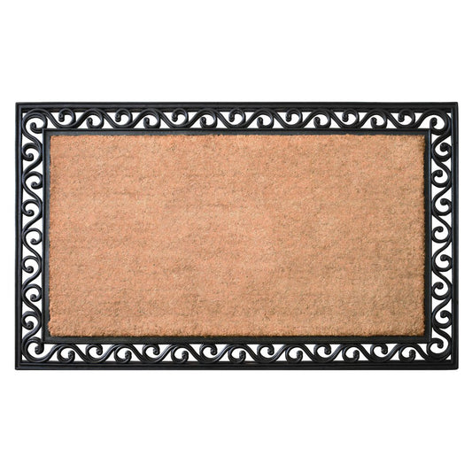 22" X 36" Natural and Black Coir Scrollwork Outdoor Door Mat