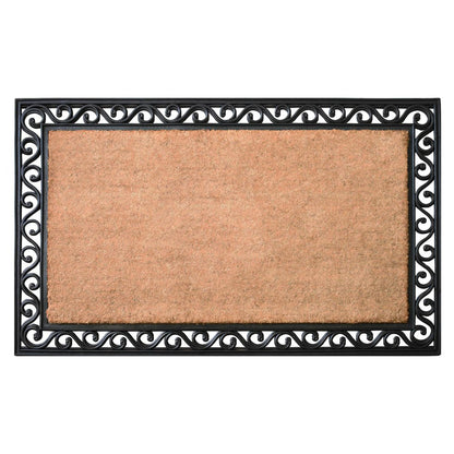 22" X 36" Natural and Black Coir Scrollwork Outdoor Door Mat