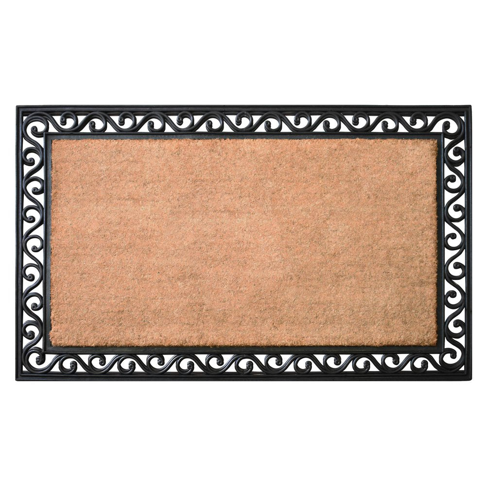 22" X 36" Natural and Black Coir Scrollwork Outdoor Door Mat
