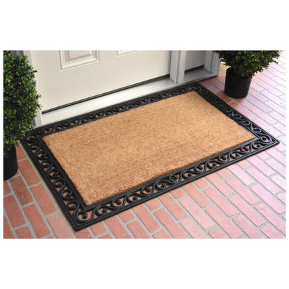 22" X 36" Natural and Black Coir Scrollwork Outdoor Door Mat