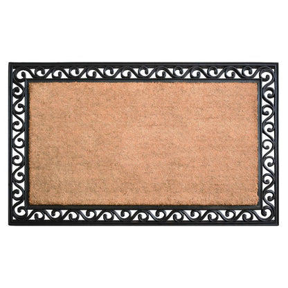 22" X 36" Natural and Black Coir Scrollwork Outdoor Door Mat