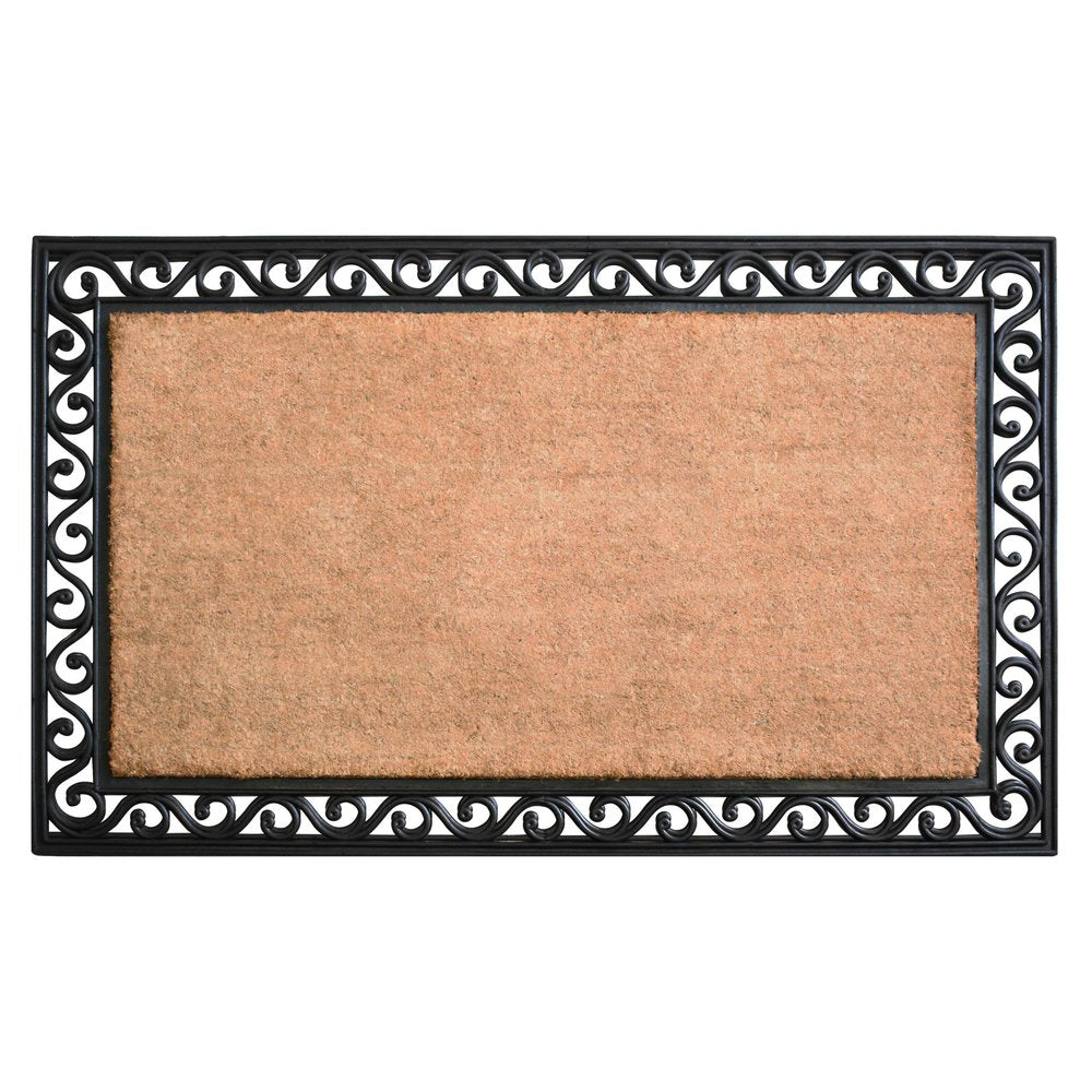 22" X 36" Natural and Black Coir Scrollwork Outdoor Door Mat