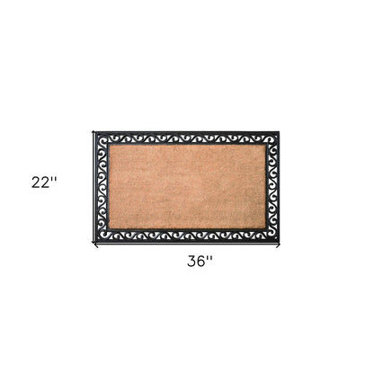 22" X 36" Natural and Black Coir Scrollwork Outdoor Door Mat