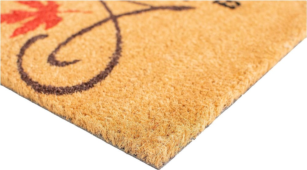 17" X 29" Natural Black And Orange Autumn Blessings Outdoor Coir Door Mat