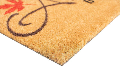 17" X 29" Natural Black And Orange Autumn Blessings Outdoor Coir Door Mat