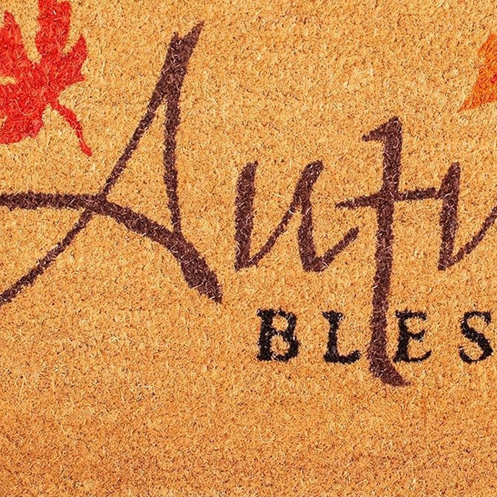 17" X 29" Natural Black And Orange Autumn Blessings Outdoor Coir Door Mat