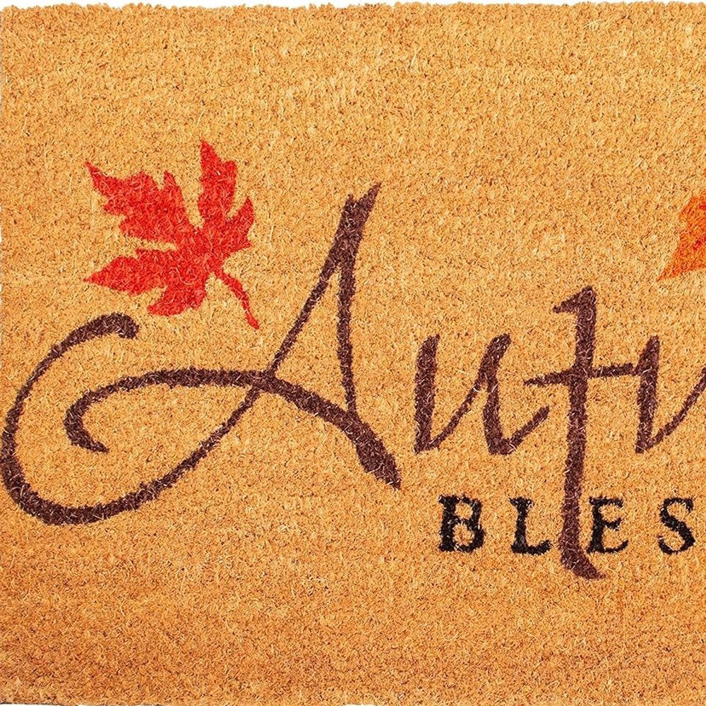 17" X 29" Natural Black And Orange Autumn Blessings Outdoor Coir Door Mat