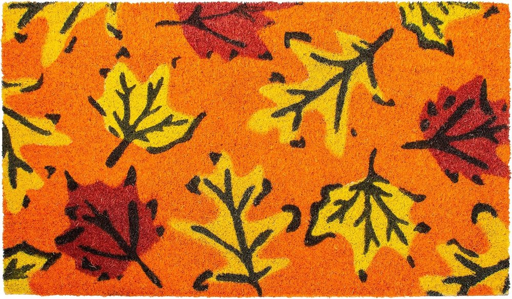 17" X 29" Orange Black And Yellow Leaves Outdoor Coir Door Mat