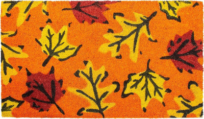 17" X 29" Orange Black And Yellow Leaves Outdoor Coir Door Mat