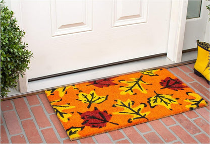 17" X 29" Orange Black And Yellow Leaves Outdoor Coir Door Mat