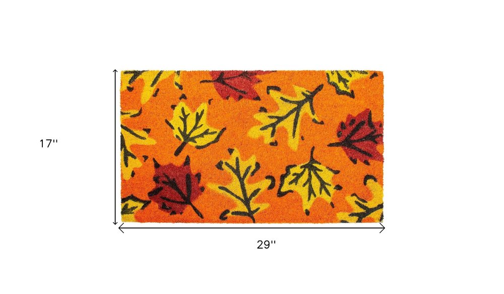 17" X 29" Orange Black And Yellow Leaves Outdoor Coir Door Mat