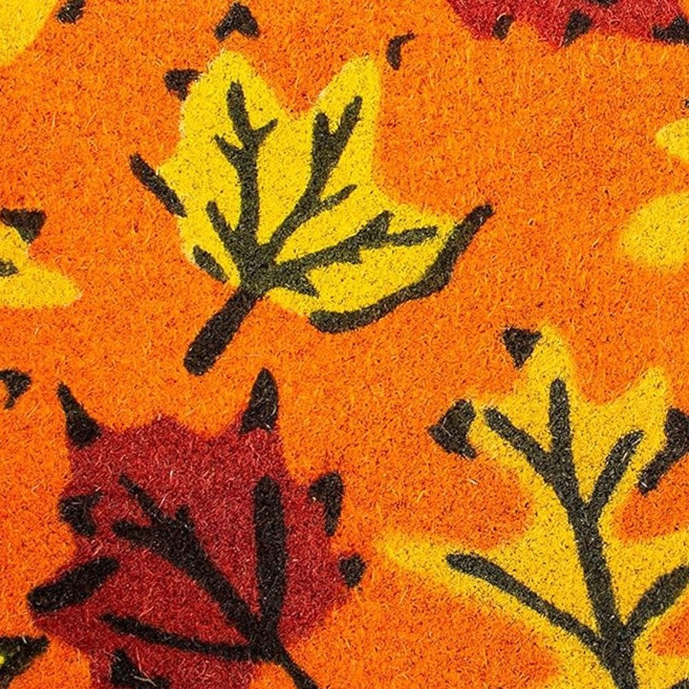 17" X 29" Orange Black And Yellow Leaves Outdoor Coir Door Mat