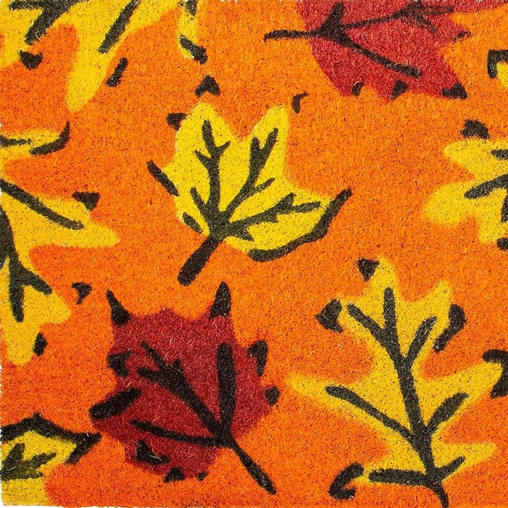 17" X 29" Orange Black And Yellow Leaves Outdoor Coir Door Mat