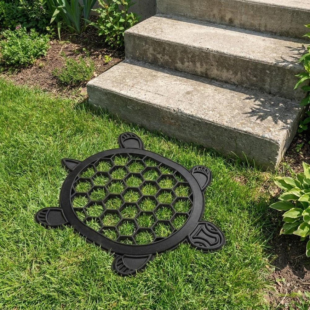 13" X 17" Black Rubber Geometric Turtle Outdoor Door Mat