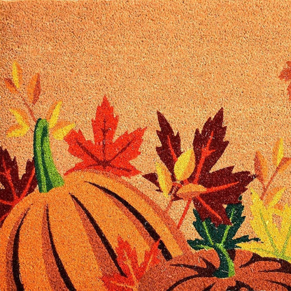 17" X 29" Natural Orange And Green Pumpkins and Leaves Outdoor Coir Door Mat
