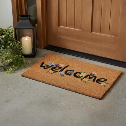 17" X 29" Natural and Black Coir Welcome Outdoor Door Mat