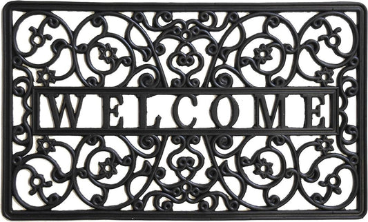 18" X 30" Black Rubber Scrollwork Welcome Outdoor Door Mat