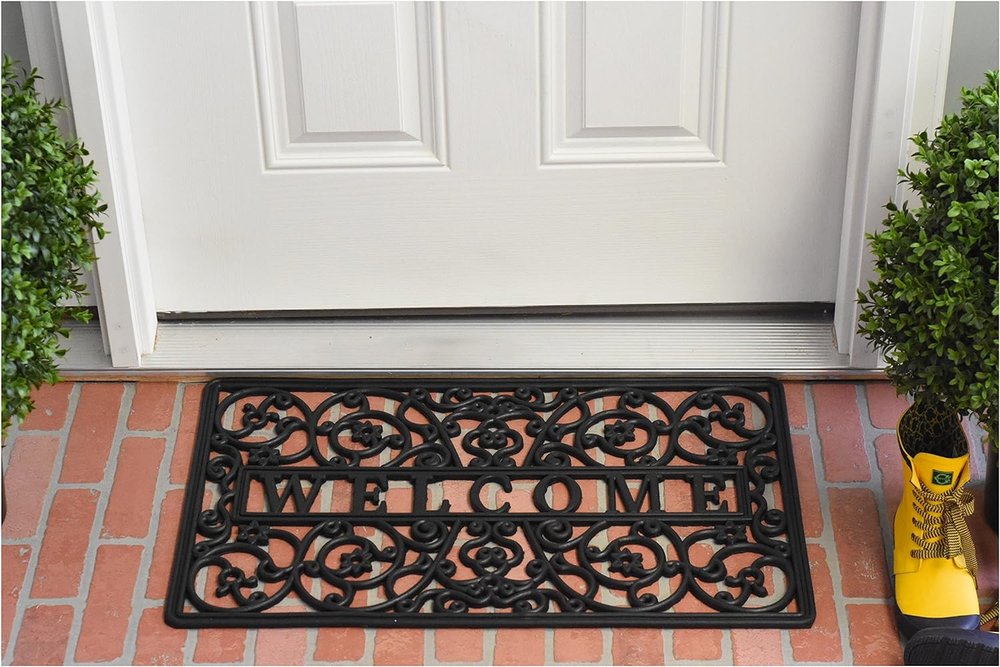 18" X 30" Black Rubber Scrollwork Welcome Outdoor Door Mat