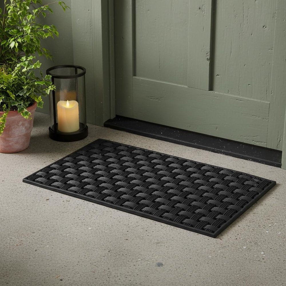 18" X 30" Black Rubber Weave Outdoor Door Mat
