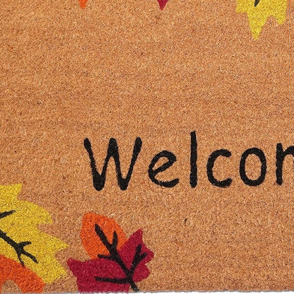 17" X 29" Natural Red And Yellow Leaves Welcome Outdoor Coir Door Mat
