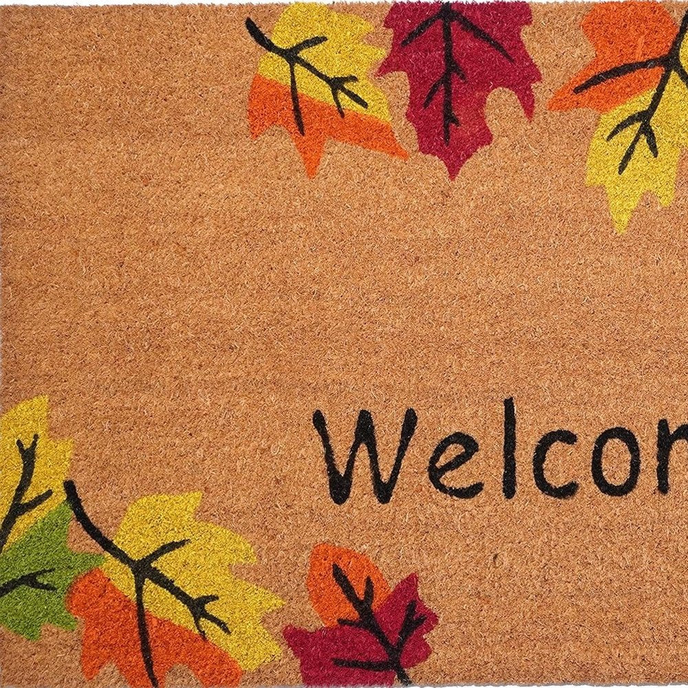 17" X 29" Natural Red And Yellow Leaves Welcome Outdoor Coir Door Mat