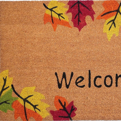 17" X 29" Natural Red And Yellow Leaves Welcome Outdoor Coir Door Mat