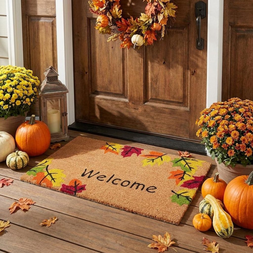 17" X 29" Natural Red And Yellow Leaves Welcome Outdoor Coir Door Mat