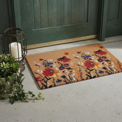 24" X 36" Natural Red and Yellow Coir Floral Outdoor Door Mat