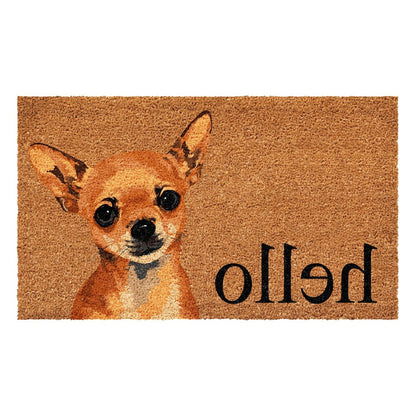 17" X 29" Natural Black and Brown Coir Chihuahua Hello Outdoor Door Mat