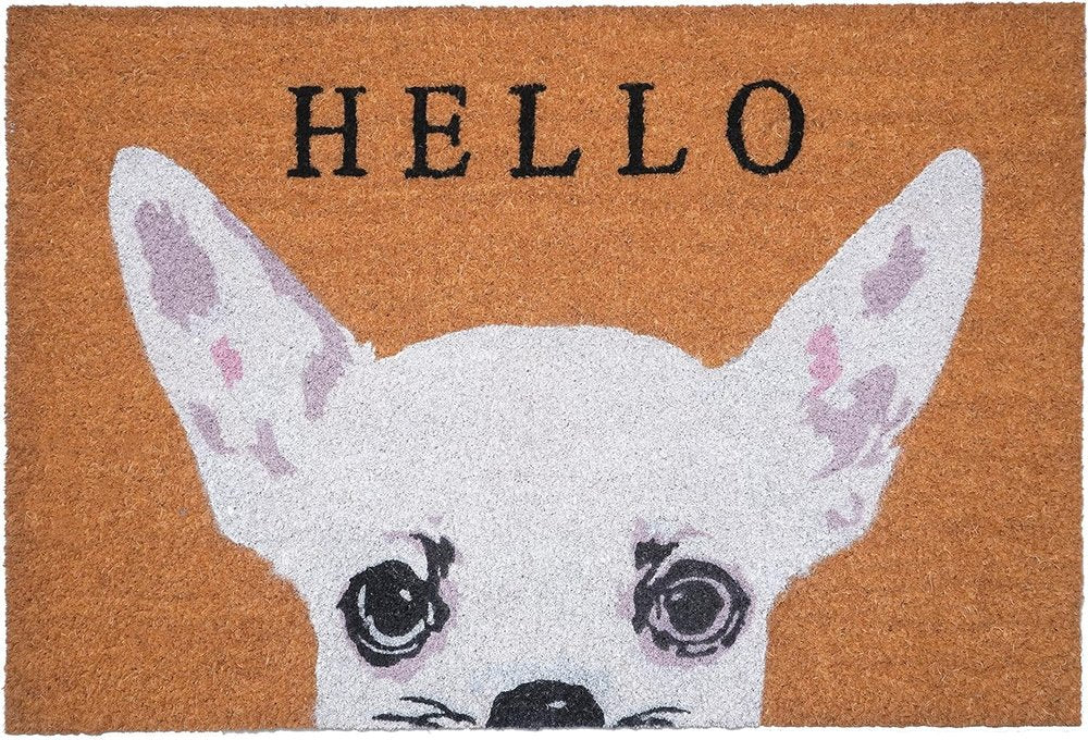 17" X 29" Natural Black and White Coir Chihuahua Hello Outdoor Door Mat