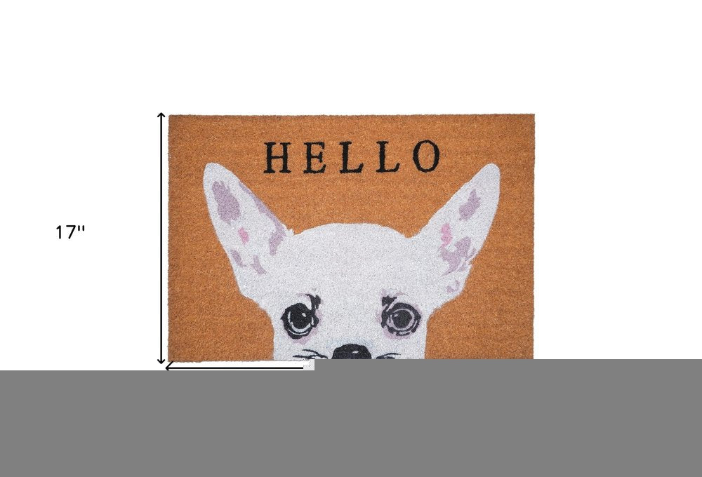 17" X 29" Natural Black and White Coir Chihuahua Hello Outdoor Door Mat